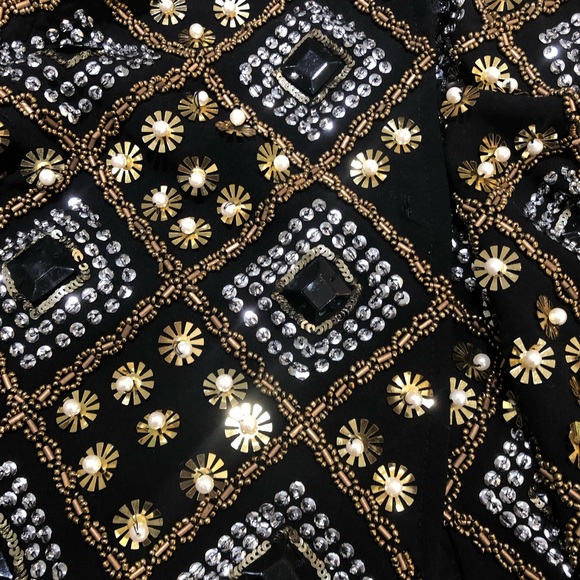 House of Harlow 1960 X Revolve Sequin & Beaded Crop Blazer Gold Silver Black XXS - Picture 12 of 12